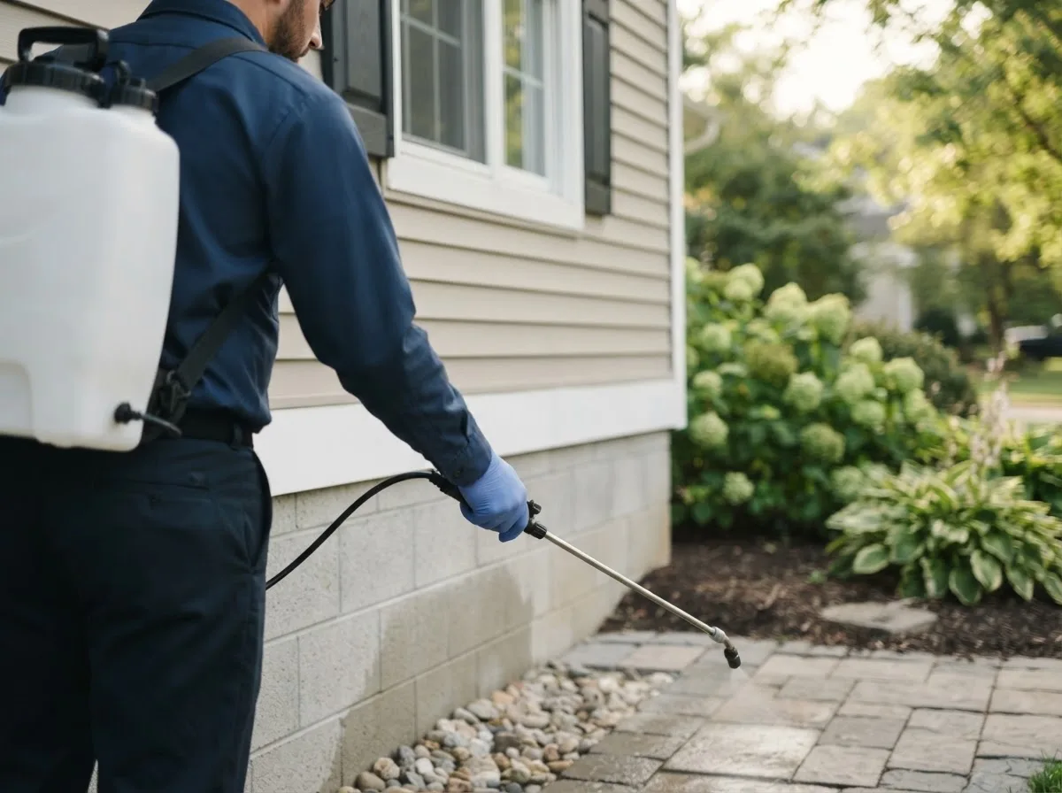 Pest control technician inspecting a home in Gowanda, NY
